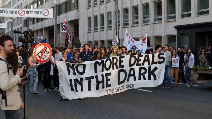 eu protest demonstration left wing trade deals ss